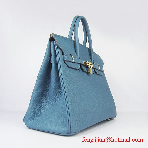 Hermes Birkin 35cm Tendon Veins Leather Bag Blue Gold Hardware